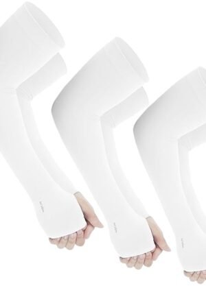 UltraThin UV Protection UVP-60 Compression Arm Sleeves, Black, Sun Protection for Men and Women Thumb Hole Arm Sleeves for Running, Cricket,Hand Cover Industries First UVP60++