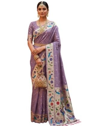 OWLSKY, SASSY & STYLO Women's Paithani Silk Saree with Zari Motif Design| Meenakari Rich Pallu with Tessels Attched | Swan Border | Traditional Festive Saree with Silk Blouse Piece