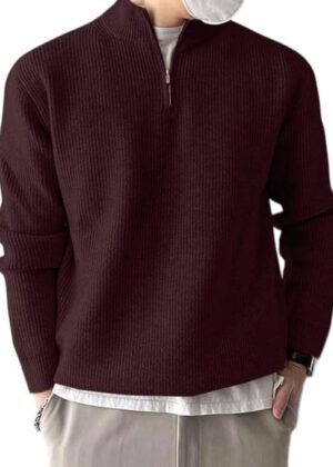 High Neck Woollen Sweater for Mens Half Zip Wool Cardigan Plus Size M to 5XL