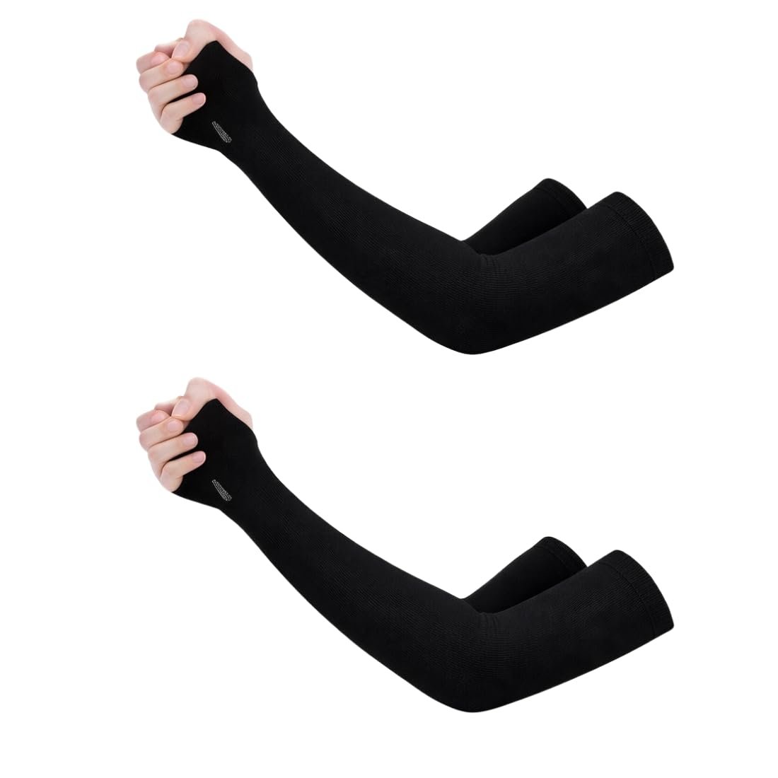 Gosul's Fashion UV Protection Arm Sleeves for Men & Women with Thumb Hole | Sun Protection Hand Sleeves for Running, Bike Riding, Cricket | Nylon Stretchable Cooling Arm Cover | Black | 1 Pair - Image 3