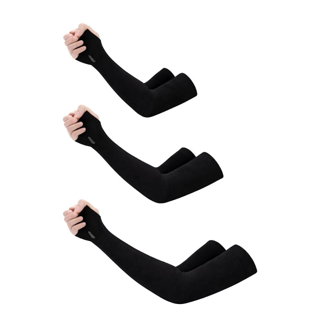 Gosul's Fashion UV Protection Arm Sleeves for Men & Women with Thumb Hole | Sun Protection Hand Sleeves for Running, Bike Riding, Cricket | Nylon Stretchable Cooling Arm Cover | Black | 1 Pair - Image 4