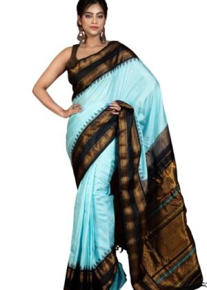 Bengal Looms India Women's Traditional Micro Checks Gadwal Pure Soft Silk Saree with Blouse | Handwoven Zari Work Bengal Ethnic Silk Saree | Ideal for Wedding Office Party Pooja Festivals
