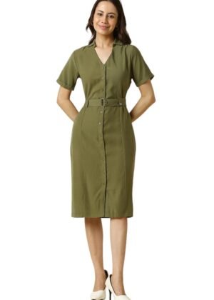 Allen Solly Women's Polyester Blend Modern Knee-Length Dress