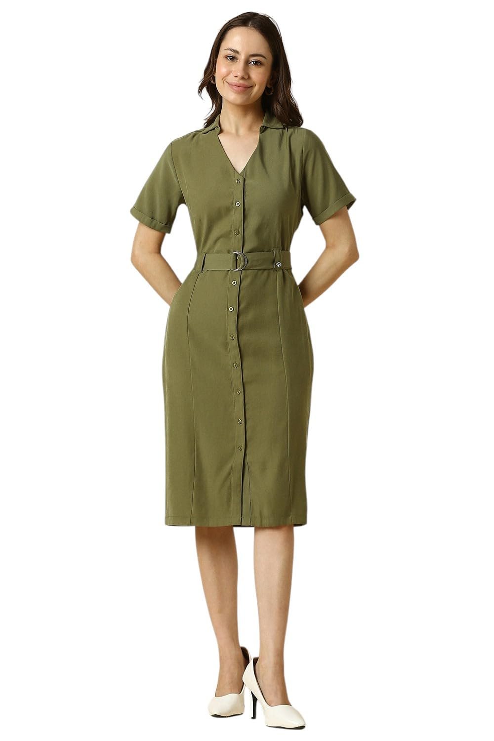 Allen Solly Women's Polyester Blend Modern Knee-Length Dress