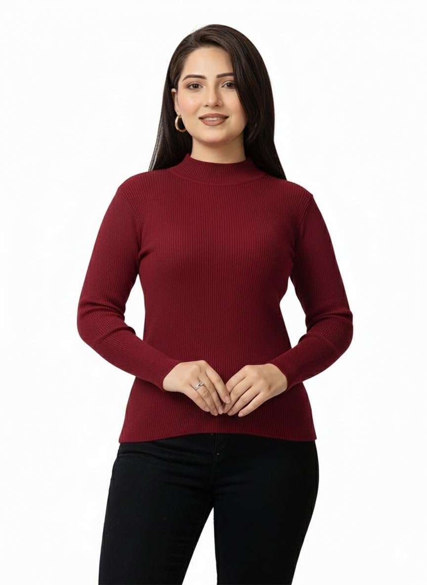 LASOON Women's Woolen Yarn Skivi Top Sweater | Warm High Neck Winter Wear | Soft & Stretchable Free Size Pullover for Women