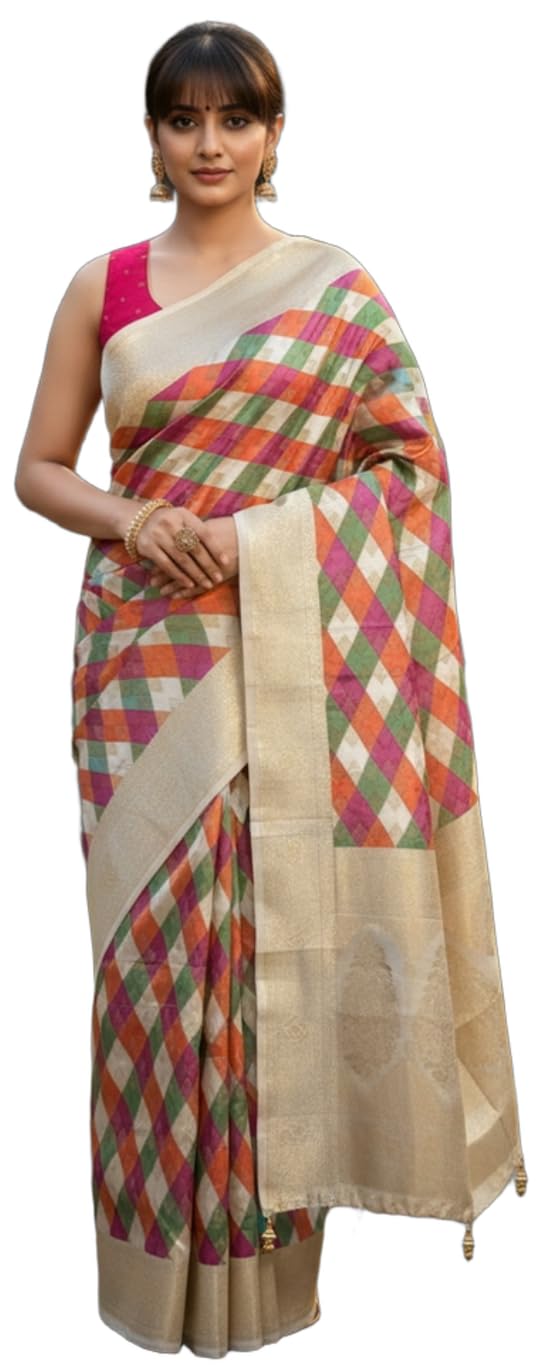 Glory Sarees Women's Luxurious Satin Pure Silk Original Saree Position Print Work Banarasi Kanjivaram Style Saree With Blouse Piece(Elegant109_Parent) - Image 4