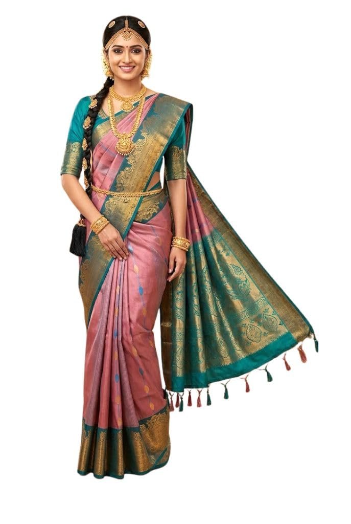 VFCollections Women's Kanchipuram Silk Pure Pattu Sarees With Blouse - Image 2