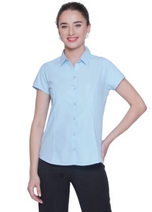 Women's Polycotton Half Sleeves Formal Shirt | Solid Short Sleeve Office Wear Shirt for Women | Button-Down Workwear & Corporate Top for Ladies
