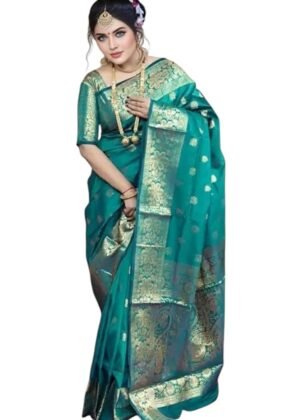 Women's Kanjivaram Pichwai Jacquard Weaving Kanchipuram Silk Saree with Unstitched Blouse Piece