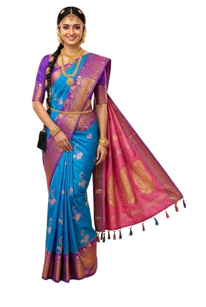 VFCollections Women's Kanchipuram Silk Pure Pattu Sarees With Blouse - Image 4