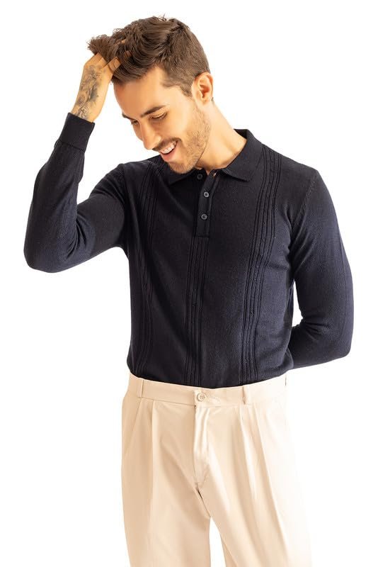 Armisto Men's Woollen Polo T-Shirt/Woolmark Certified/Long Sleeves - Image 4
