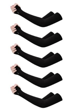 Gosul's Fashion UV Protection Arm Sleeves for Men & Women with Thumb Hole | Sun Protection Hand Sleeves for Running, Bike Riding, Cricket | Nylon Stretchable Cooling Arm Cover | Black | 1 Pair
