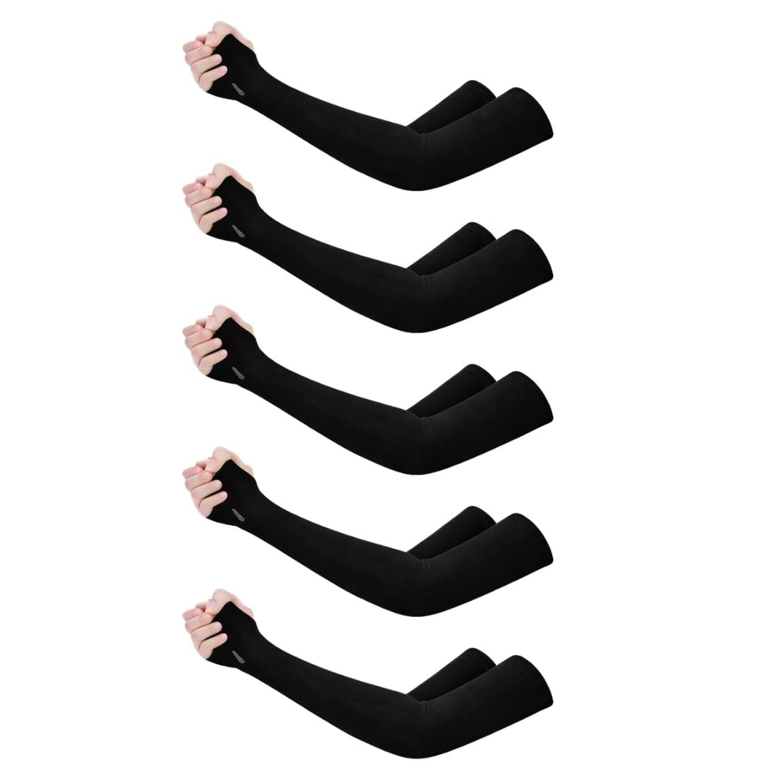 Gosul's Fashion UV Protection Arm Sleeves for Men & Women with Thumb Hole | Sun Protection Hand Sleeves for Running, Bike Riding, Cricket | Nylon Stretchable Cooling Arm Cover | Black | 1 Pair