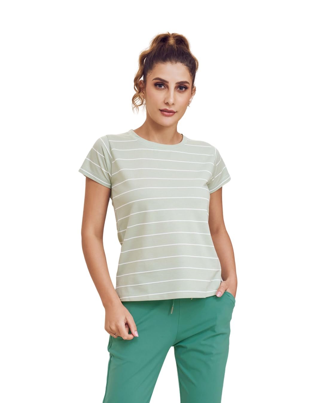 Lango Women T Shirt Cotton Blend – Crew Neck Short Sleeve Striped Womens Tshirt | Regular Fit Casual T-Shirt for Woman | Soft Breathable Women Tees - Image 2