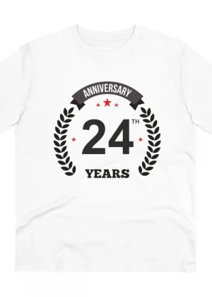 Generic Men's PC Cotton 24th Anniversary Printed T Shirt (Color: White, Thread Count: 180GSM)