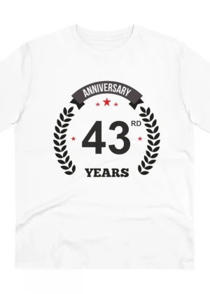 Generic Men's PC Cotton 43rd Anniversary Printed T Shirt (Color: White, Thread Count: 180GSM)