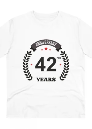 Generic Men's PC Cotton 42nd Anniversary Printed T Shirt (Color: White, Thread Count: 180GSM)