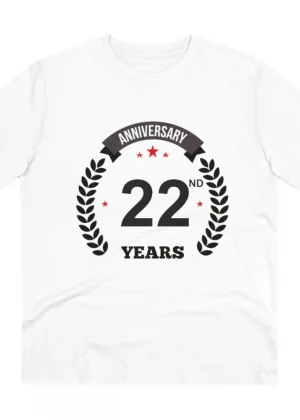 Generic Men's PC Cotton 22nd Anniversary Printed T Shirt (Color: White, Thread Count: 180GSM)