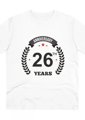 Generic Men's PC Cotton 26th Anniversary Printed T Shirt (Color: White, Thread Count: 180GSM)