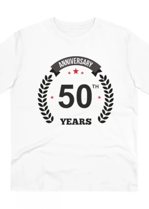 Generic Men's PC Cotton 50th Anniversary Printed T Shirt (Color: White, Thread Count: 180GSM)