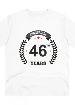 Generic Men's PC Cotton 46th Anniversary Printed T Shirt (Color: White, Thread Count: 180GSM)
