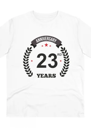 Generic Men's PC Cotton 23rd Anniversary Printed T Shirt (Color: White, Thread Count: 180GSM)