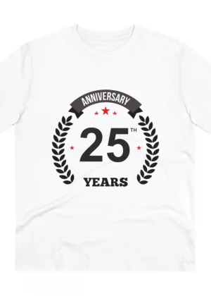 Generic Men's PC Cotton 25th Anniversary Printed T Shirt (Color: White, Thread Count: 180GSM)