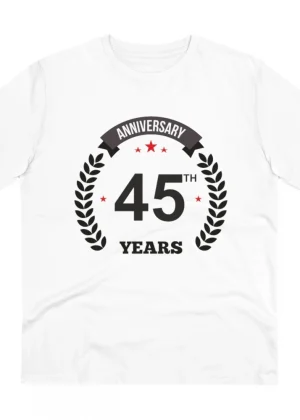 Generic Men's PC Cotton 45th Anniversary Printed T Shirt (Color: White, Thread Count: 180GSM)