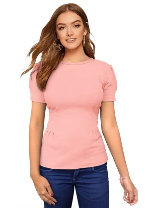 Generic Women's Western Wear Hosiery T Shirts (Peach)