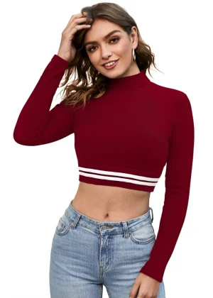 Generic Women's Western Wear Hosiery Crop-Top (Maroon)