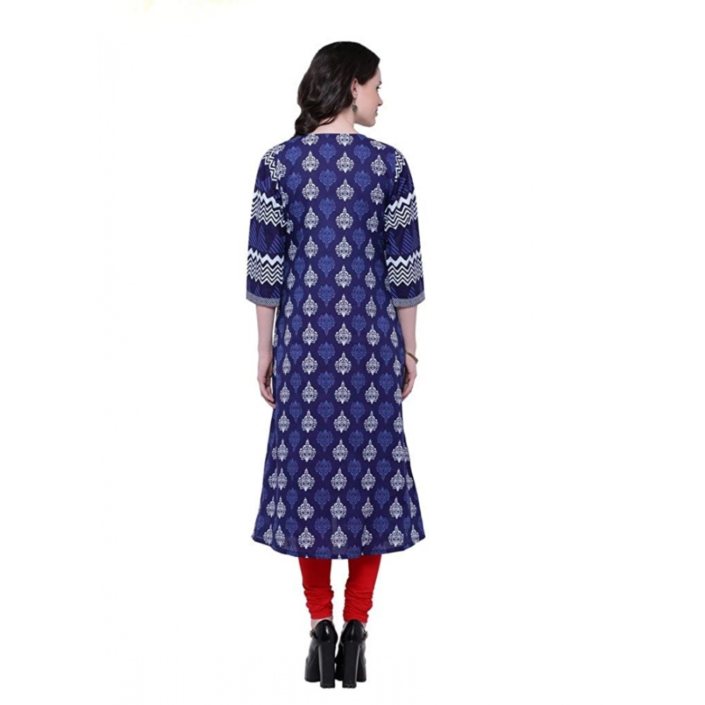 Generic Women's Cotton Printed Long Kurti (Blue, Red, Cotton) - Image 5
