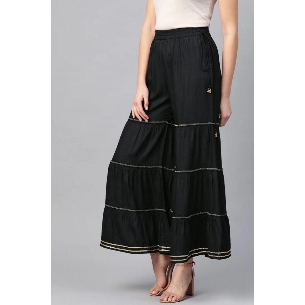 Generic Women's Casual Solid Rayon Sharara (Black) - Image 2
