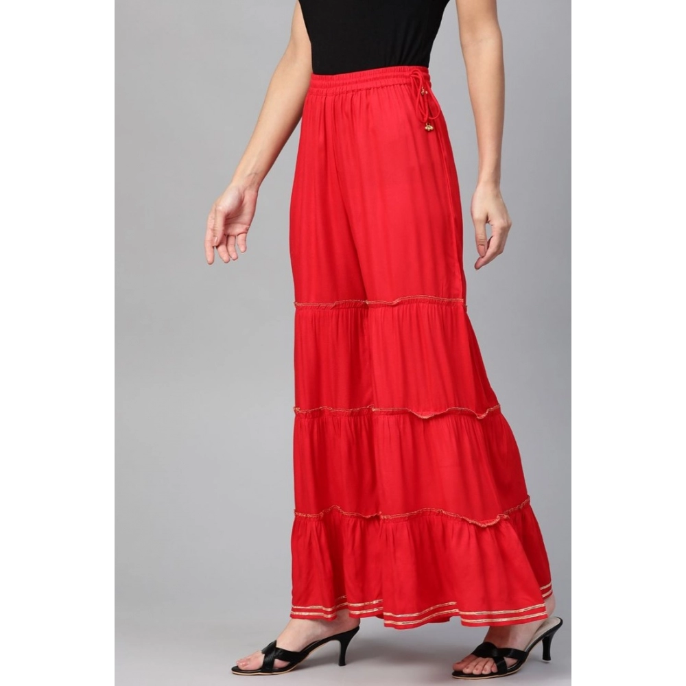 Generic Women's Casual Solid Rayon Sharara (Red) - Image 2