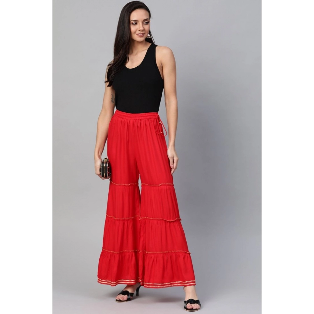 Generic Women's Casual Solid Rayon Sharara (Red) - Image 4