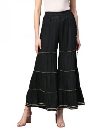 Generic Women's Casual Solid Rayon Sharara (Black)