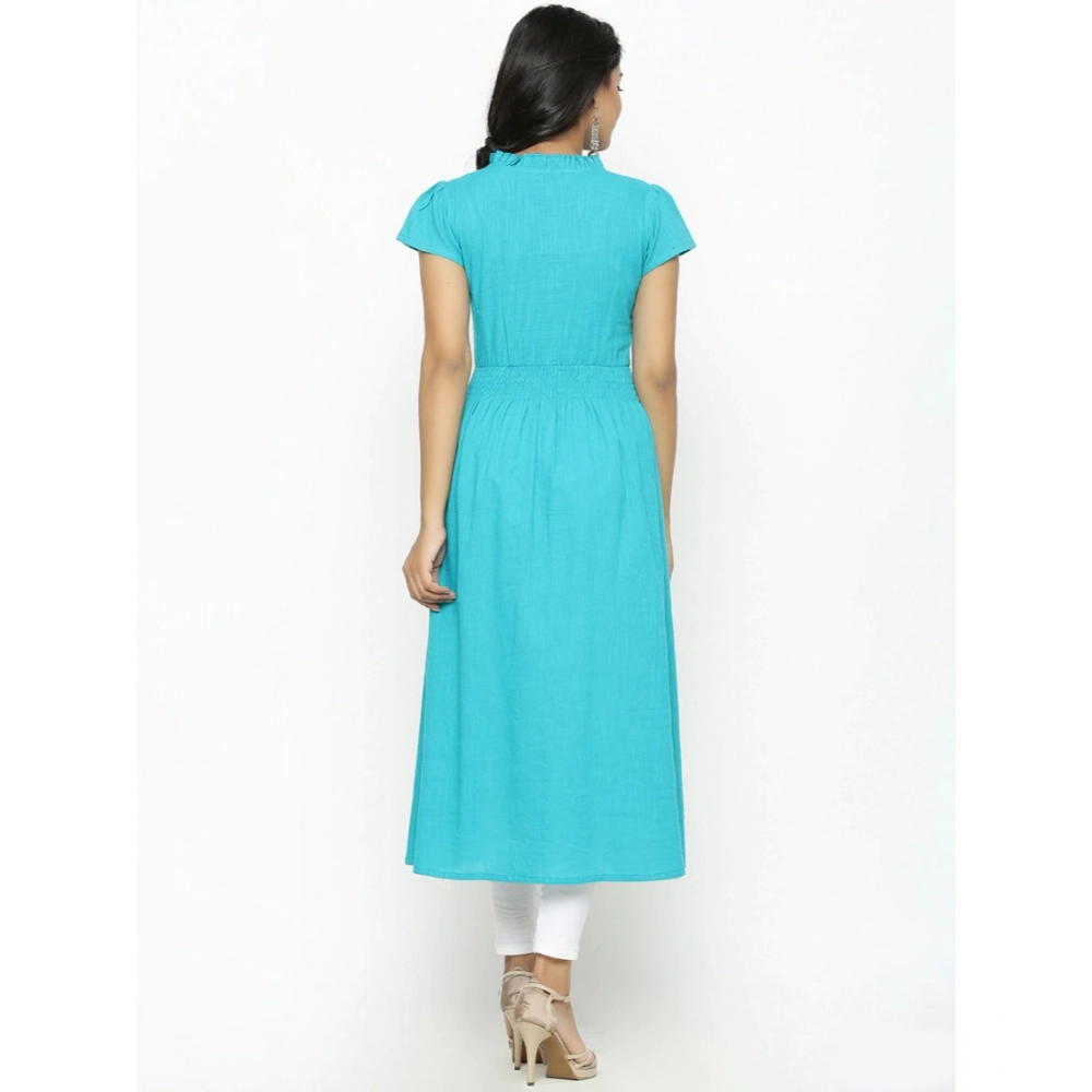 Generic Women's Casual Short Sleeve Embroidery Cotton Slub Kurti (Torque Green) - Image 5