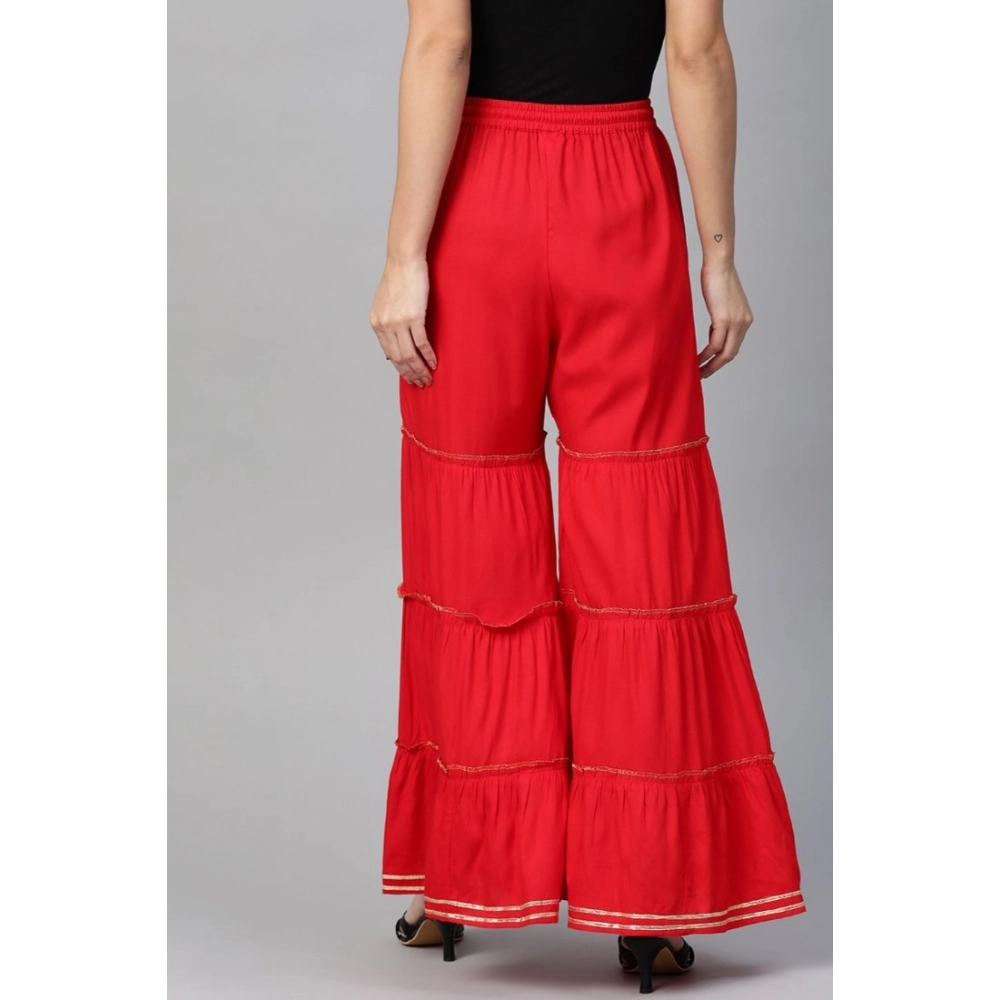 Generic Women's Casual Solid Rayon Sharara (Red) - Image 5