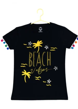 Generic Girl's Casual Short Sleeve Printed Cotton T Shirt (Black)