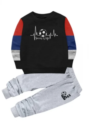 Generic Boy's Casual Full Sleeve Printed Cotton T Shirt With Pant (Black)