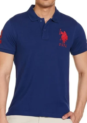 Generic Men's Casual Half sleeve Solid Cotton Polo Neck T-shirt (Dark Blue)