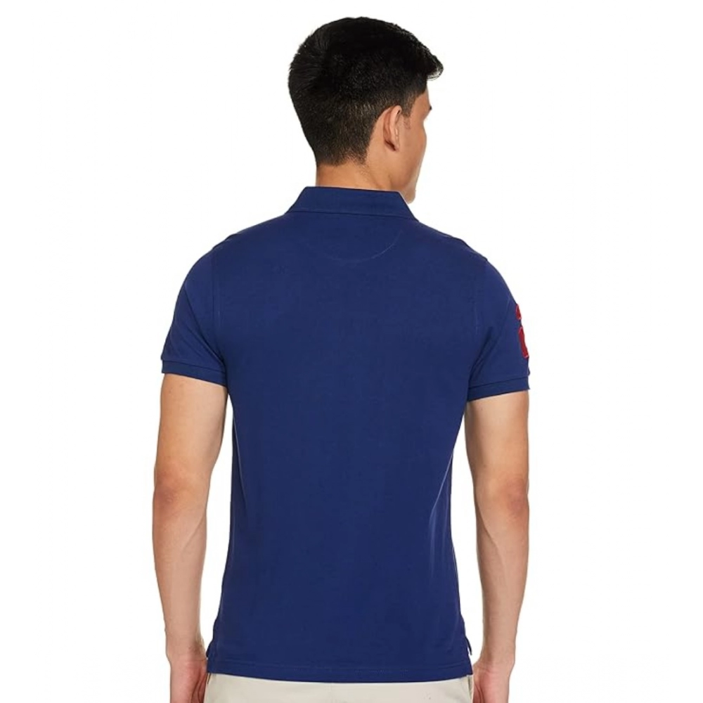 Generic Men's Casual Half sleeve Solid Cotton Polo Neck T-shirt (Dark Blue) - Image 2