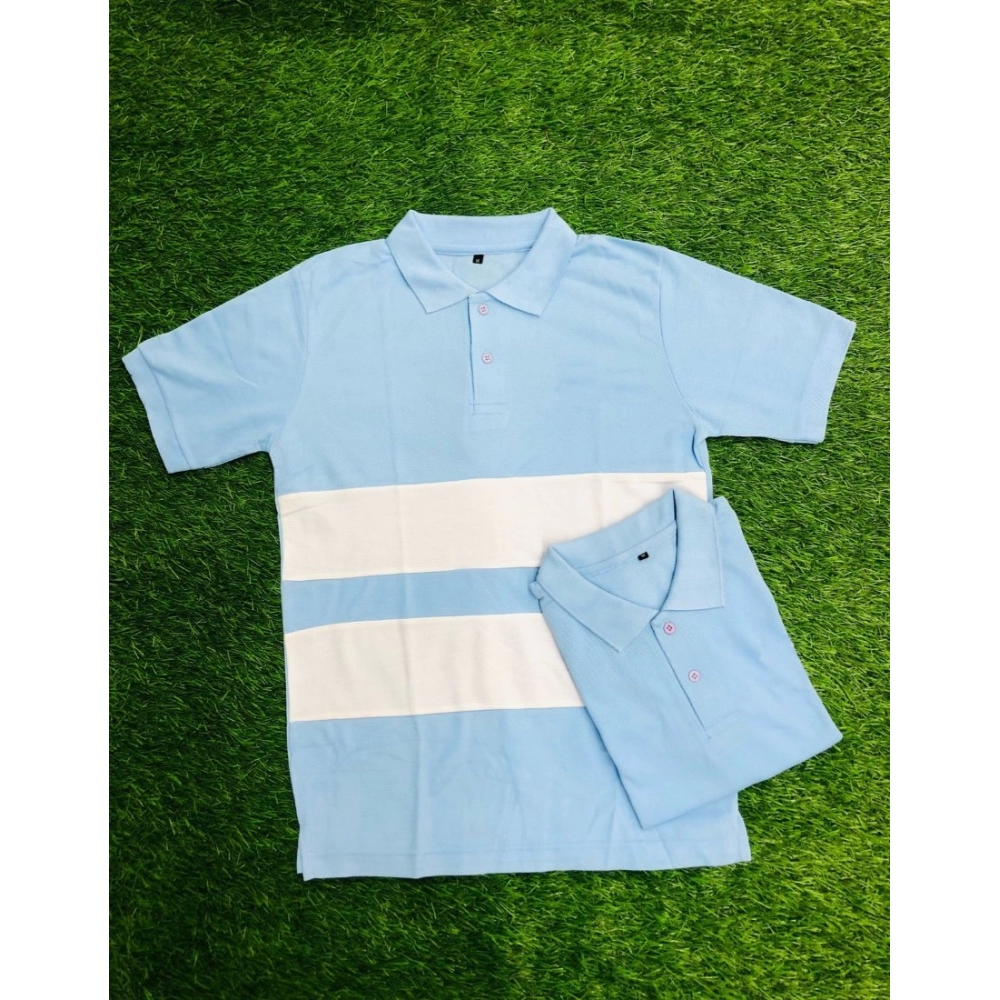 Generic Men's Casual Short Sleeves Cotton Polo Neck T-shirt (Aqua Blue) - Image 2