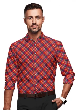 Generic Men's Cotton Blended Checked Full Sleeve Shirt (Red)