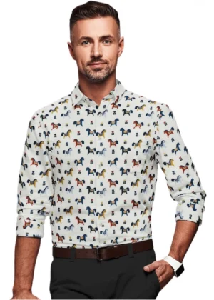 Generic Men's Cotton Blended Printed Full Sleeve Shirt (Multicolor)