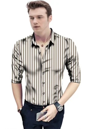 Generic Men's Casual Floral Printed Cotton Blend Unstitched Shirt Fabric 1.6 Mtrs (Brown)