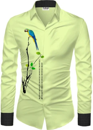 Generic Men's Casual Floral Printed Cotton Blend Unstitched Shirt Fabric 1.6 Mtrs (Green)