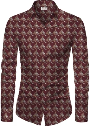 Generic Men's Casual Floral Printed Cotton Blend Unstitched Shirt Fabric 1.6 Mtrs (Maroon)