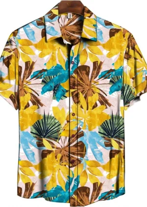Generic Men's Casual Floral Printed Cotton Blend Unstitched Shirt Fabric 1.6 Mtrs (Yellow)