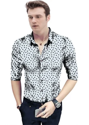 Generic Men's Casual Floral Printed Cotton Blend Unstitched Shirt Fabric 1.6 Mtrs (White)