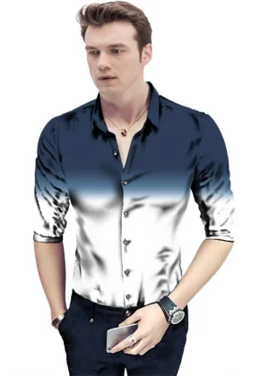 Generic Men's Casual Floral Printed Cotton Blend Unstitched Shirt Fabric 1.6 Mtrs (Navy Blue)